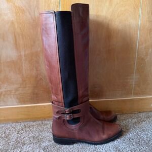 Sesto Meucci Brown Leather Tall Riding Boots Buckle Detail Womens 6.5 M